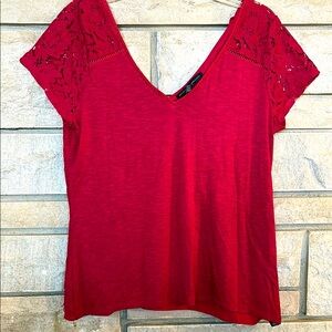 White House Black Market Red Lace short Sleeve Blouse